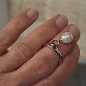 Honora Freshwater dangle pearl sterling silver ring size eight